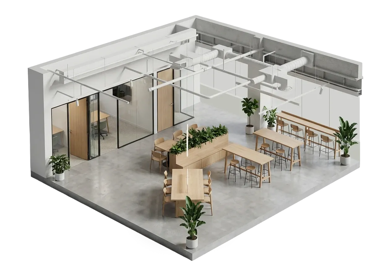 Overhead digital twin view of the synthetic office